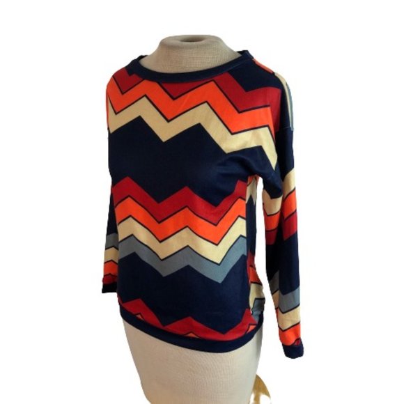 PatPat Tops - PatPat Chevron Retro Knit Top Blue Red S Small New